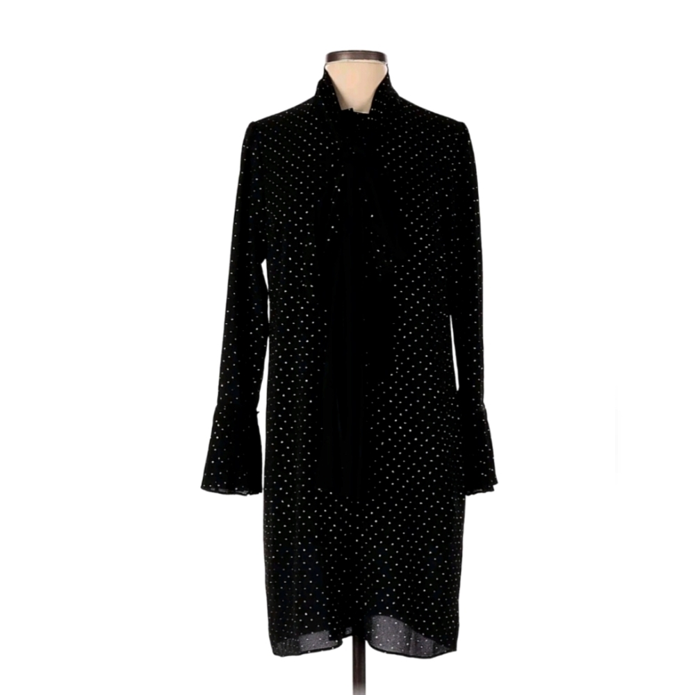MICHAEL Michael Kors Black Tie Neck Dress Long Sleeve Size Small EUC